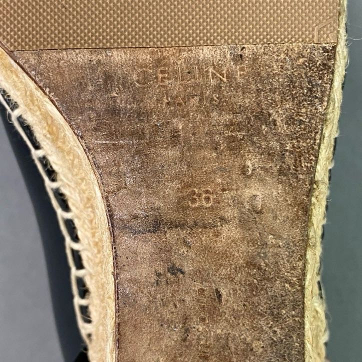 6a6 CELINE セリーヌ ウェッジソール レザーサンダル 36 ブラック Leather エスパドリーユ スペイン製 シューズ 夏