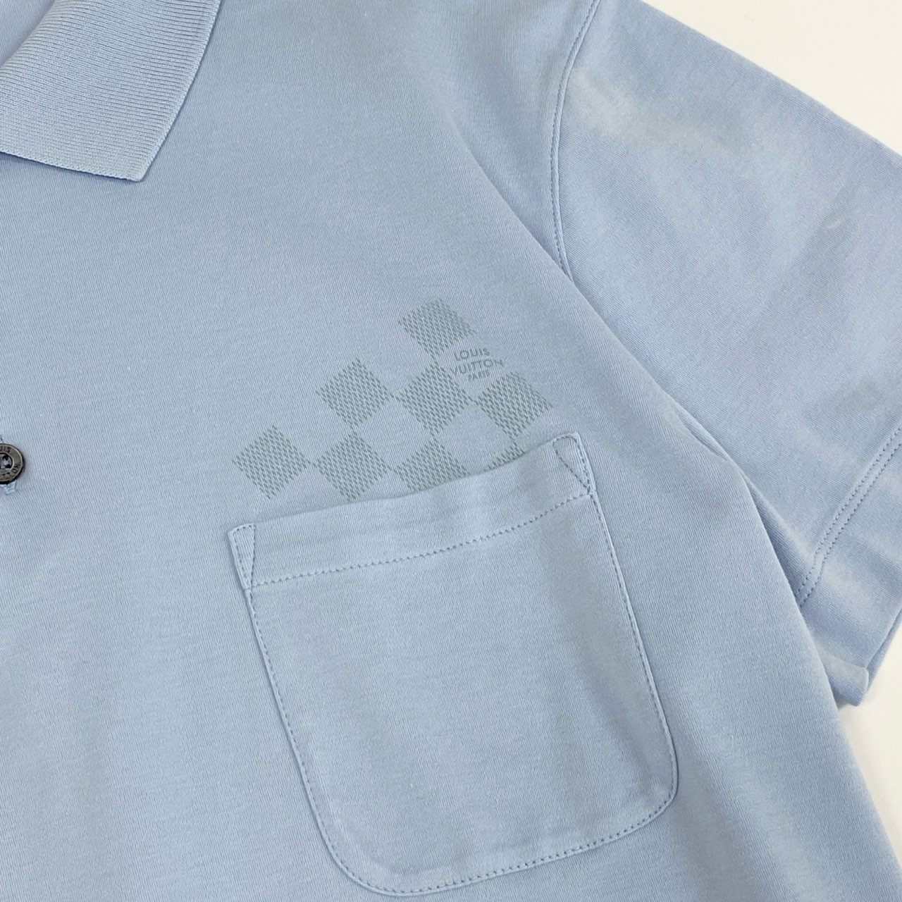 25f14 LOUIS VUITTON ルイヴィトン ダミエポケット 半袖ポロシャツ サイズM ブルー POLO SHIRT ロゴプリント 夏