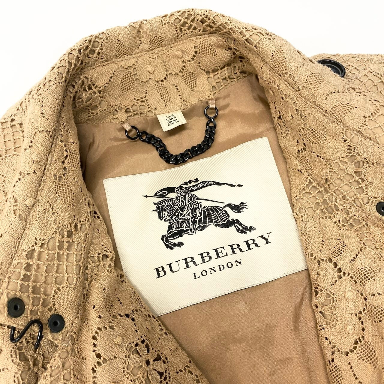 79c26 【美品】BURBERRY LONDON バーバリー ロンドン トレンチコート 総レースコート アウター ロングコート 40サイズ ベージュ レディース 女性用u02t