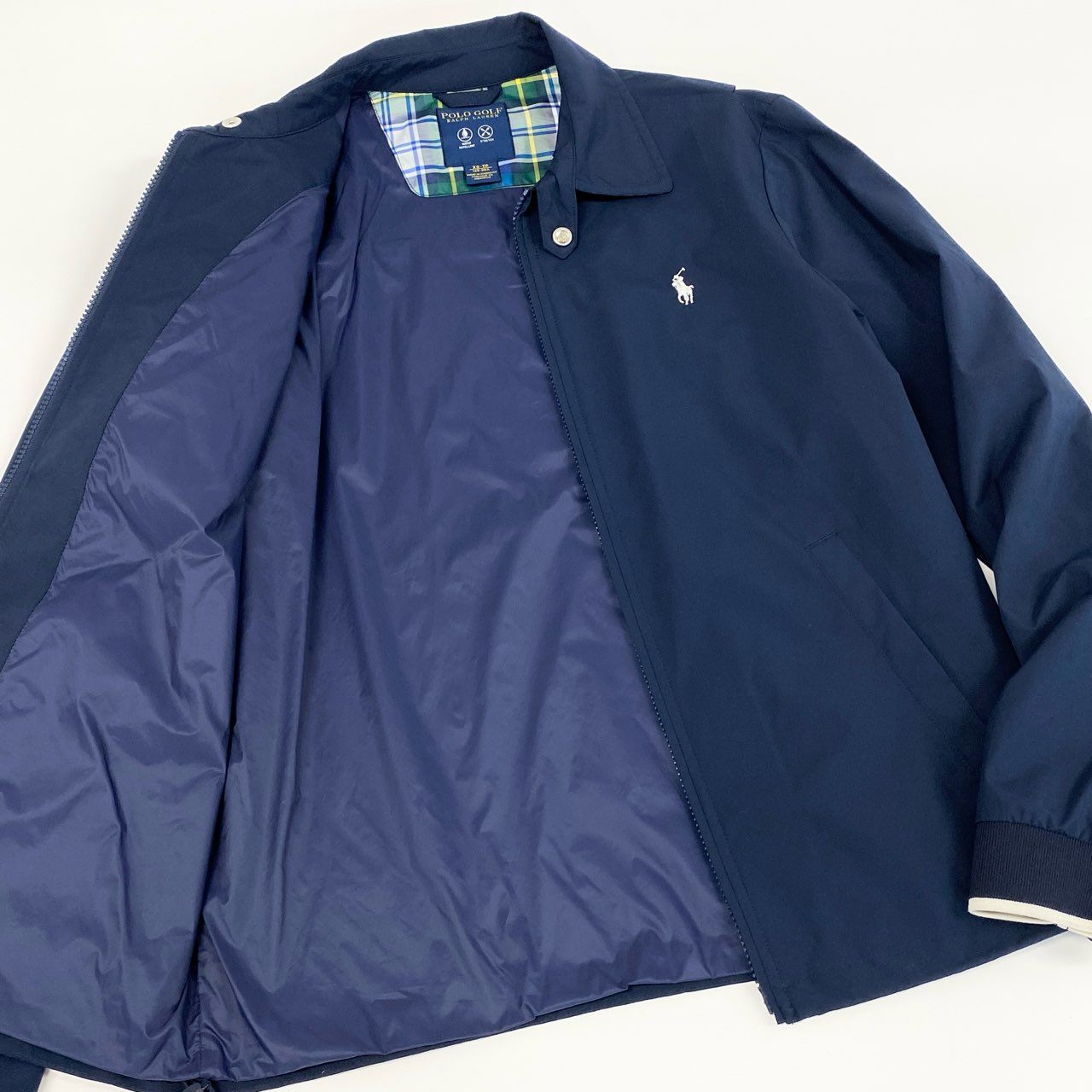 28f14 《美品》 POLO GOLF RALPH LAUREN ポロゴルフ ラルフローレン ブルゾン ジャケット ポニー刺繍 撥水 ストレート サイズXS ネイビー メンズ 紳士服 ゴルフウェア