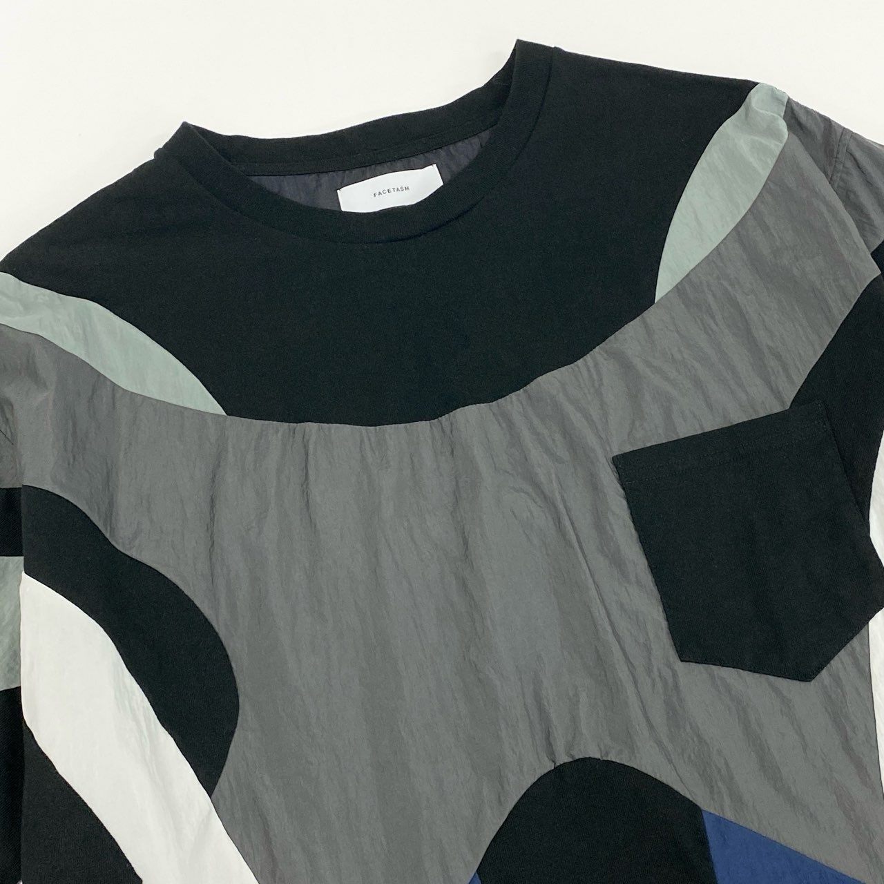 71f27 【美品】FACETASM ファセッタズム 異素材切替 パッチワークデザイン Tシャツ ビックT サイズ5 ブラック メンズ