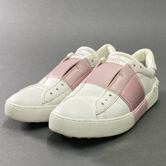 3b7 VALENTINO ヴァレンティノ オープンスニーカー 37 ホワイト ピンク レザー スタッズ スリッポン シューズ イタリア製