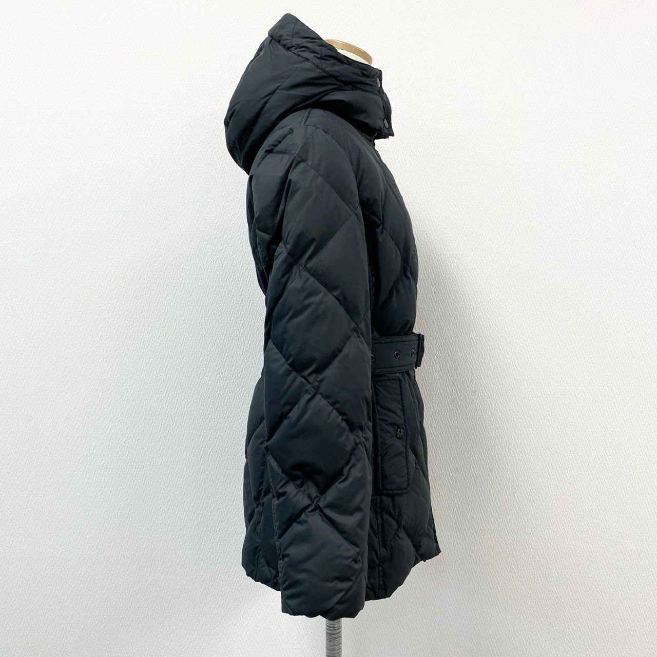 9h4 《美品》 BURBERRY LONDON バーバリー ロンドン フード付き ノバチェック ダウンコート S ブラック ダウンジャケット ベルト付き レディースt18r
