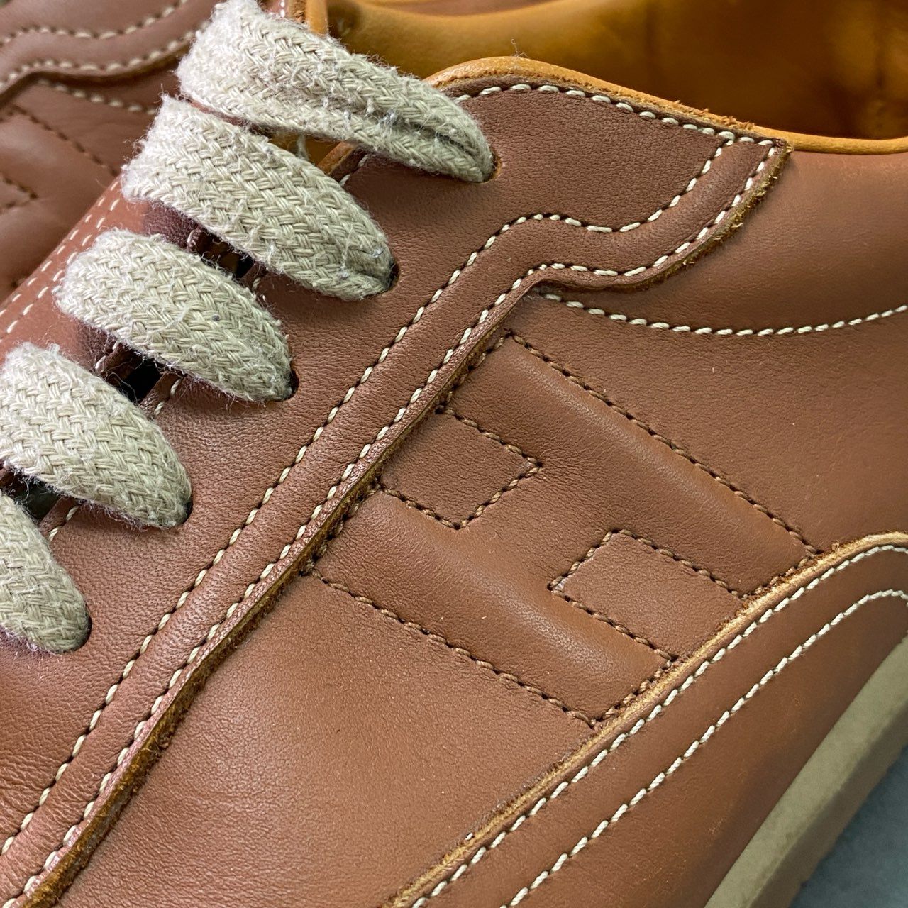 9e26 HERMES エルメス クイック レザースニーカー 41 ライトブラウン Leather シューズ イタリア製