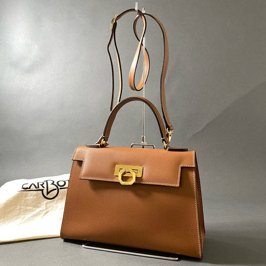 Ff29 《美品》 CARBOTTI カルボッティ GRETA グレタ TAN タン 2WAY ハンドバッグ ショルダーバッグ キャメル レザー