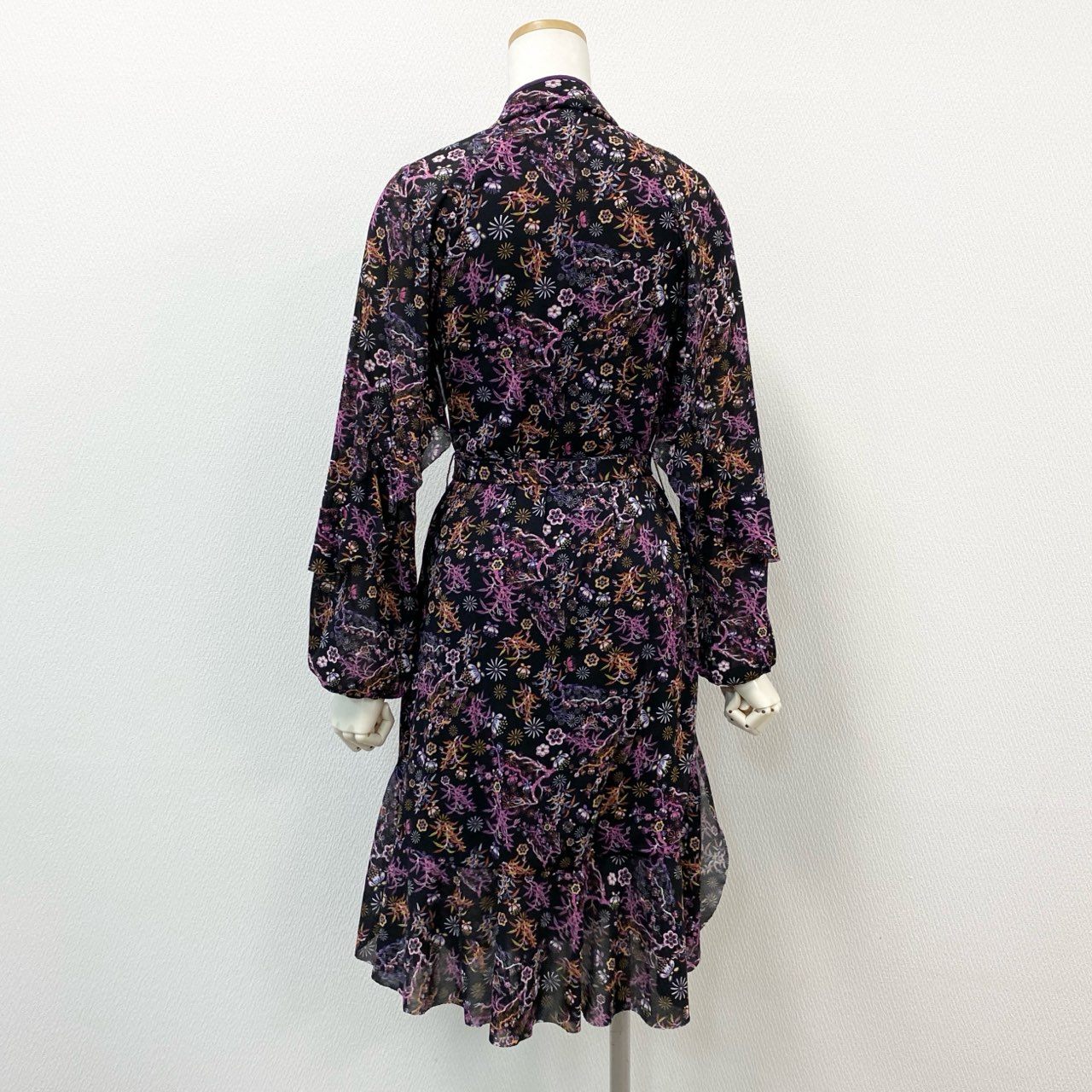 19f11 VIVIENNE TAM ヴィヴィアンタム パワーネットワンピース ドレス 長袖ワンピース 薄手 総柄ワンピース 花柄 レディース 女性用 10276140 40 ブラック ナイロン100%