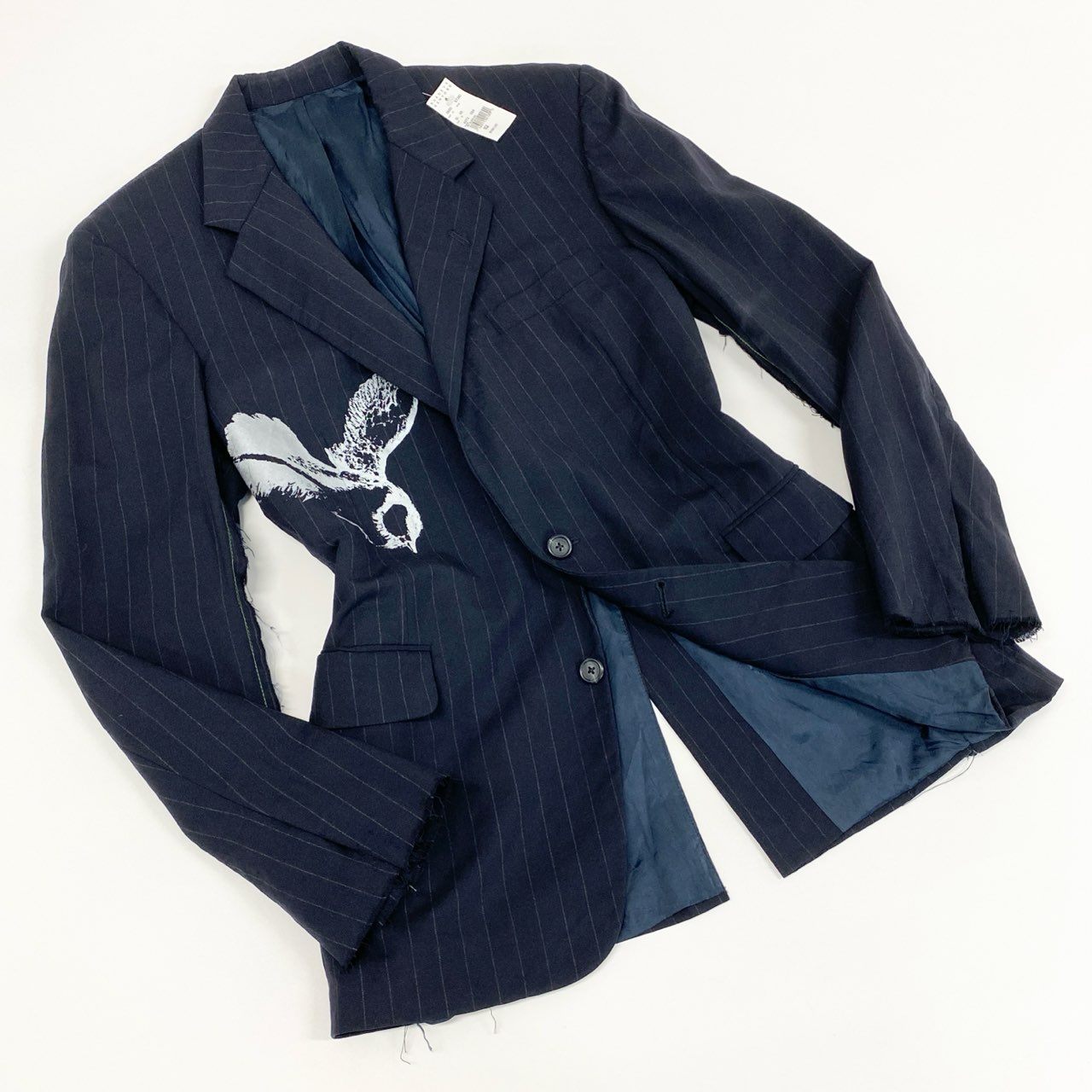 4c28 【新品保管品】 LIBERTINE リバティーン タグ付き テーラードジャケット ストライプ BARNEYS NEWYORK バーニーズニューヨーク 切りっぱなし 06011 00 ダークグレー