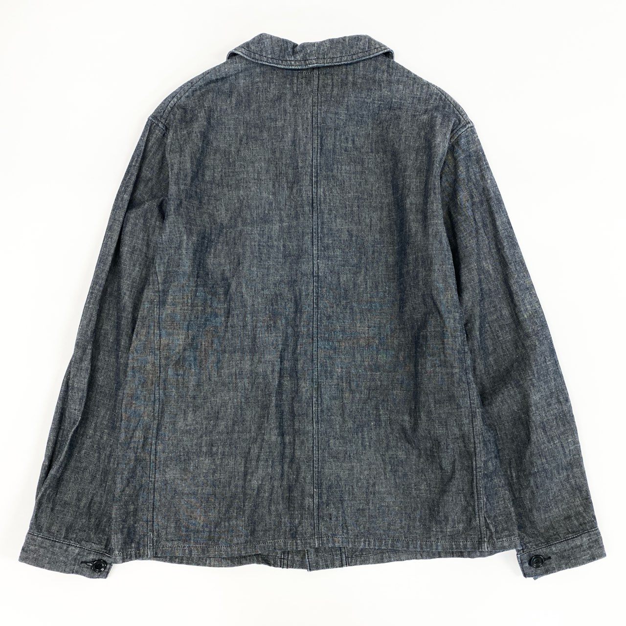 43f25 【美品】BONCOURA ボンクラ フレンチカバーオール コットンリネン ヘビーオンスシャンブレー サイズ36 ネイビー メンズ ワークジャケット