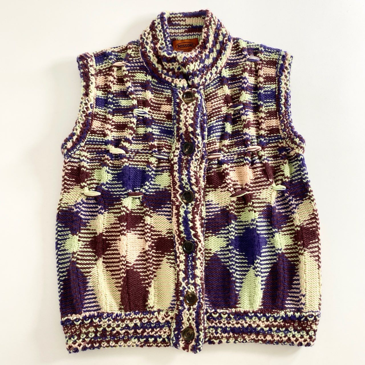 37d22 【美品】 伊製 MISSONI ミッソーニ 46 マルチカラー カシミヤ100%ニット ニットベスト カシミヤニット レディース 婦人服