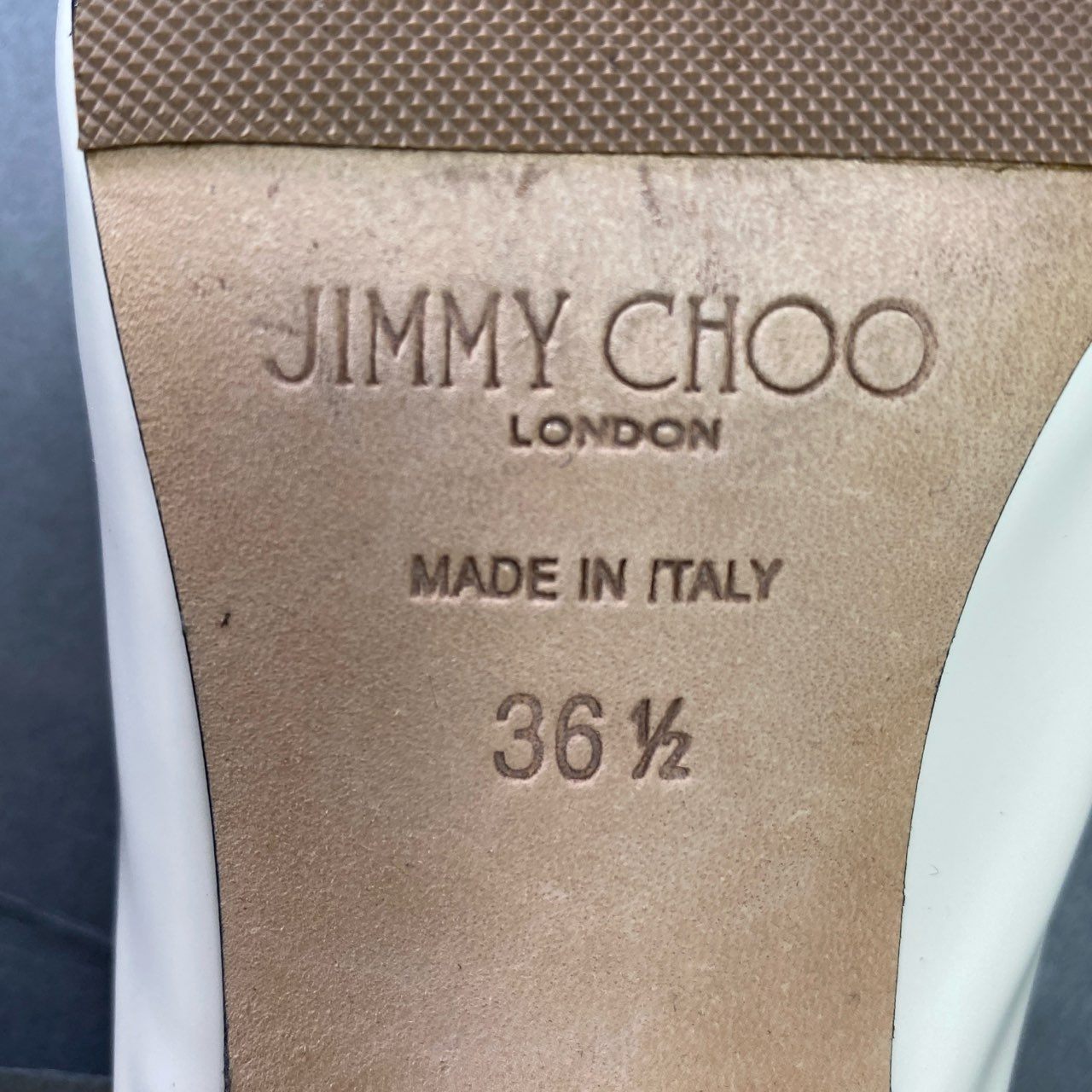 4d16 《美品》 JIMMY CHOO ジミーチュウ Gini 45 JC Slingback Pumps スリングバックパンプス 36 1/2 ホワイト パテントレザー シューズ イタリア製