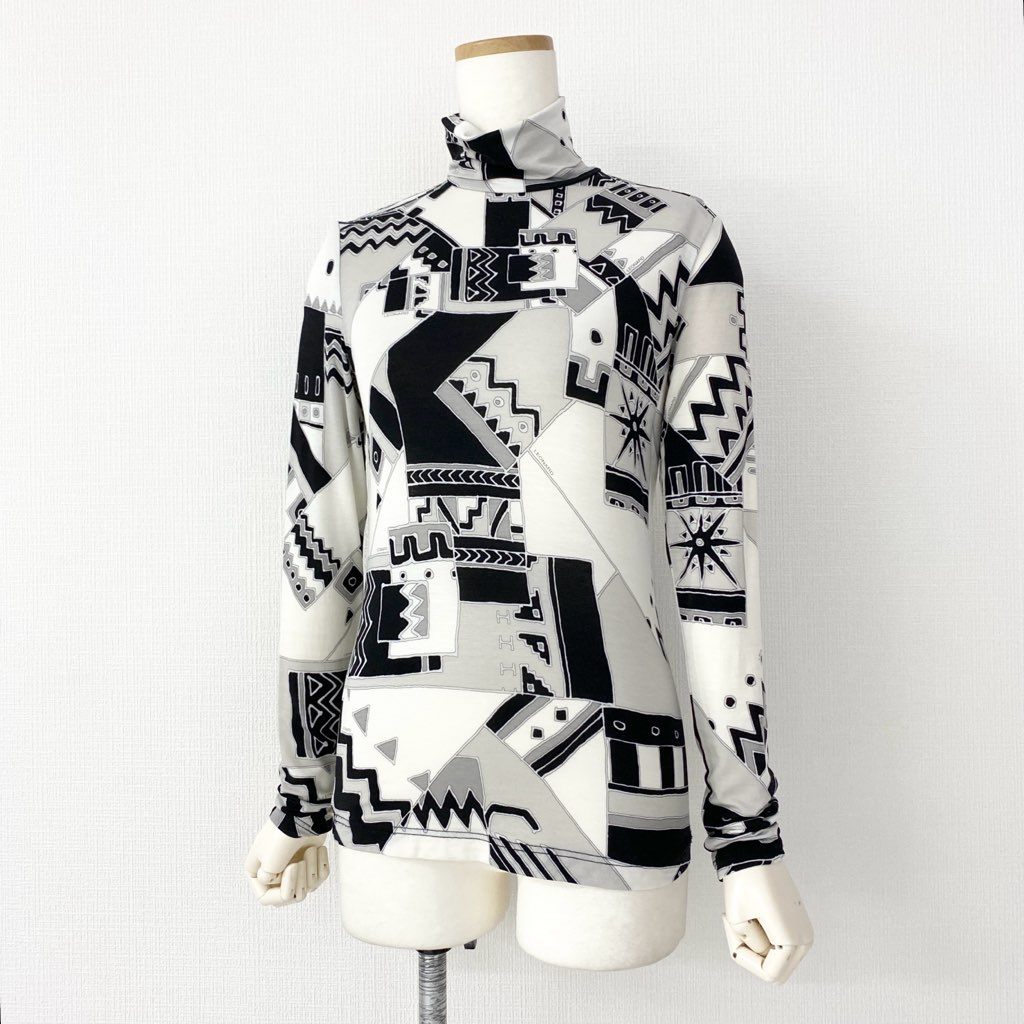 5e8 LEONARD SPORT レオナール スポーツ タートルネック 長袖Tシャツ ロングスリーブカットソー トップス 伸縮ストレッチ サイズ38 ブラ ック ホワイト レディース 日本製