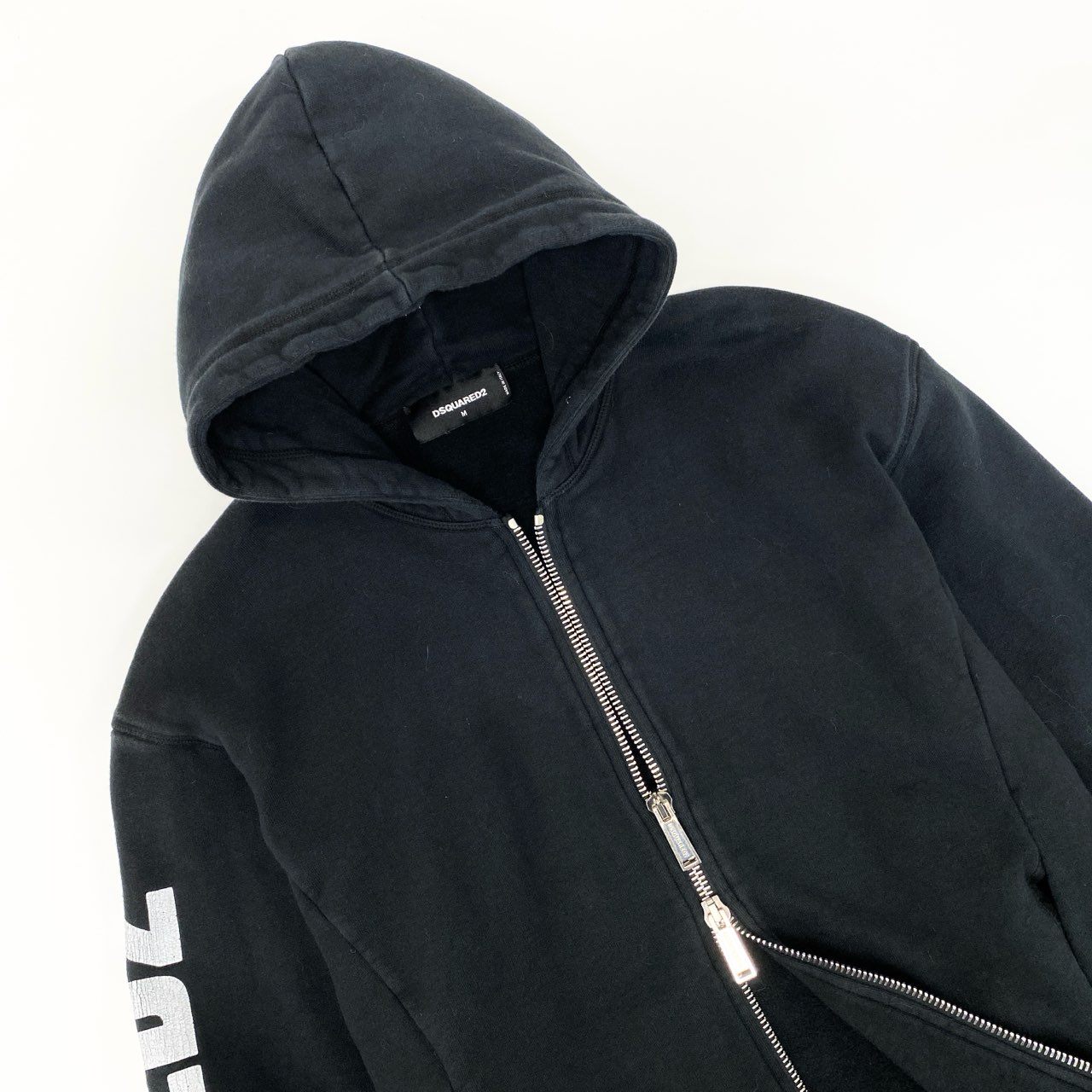 44h26 DSQUARED2 ディースクエアード イタリア製 サイドロゴプリント ジップアップパーカー フーディ S74HG0069 Mサイズ ブラック コットン メンズo07t