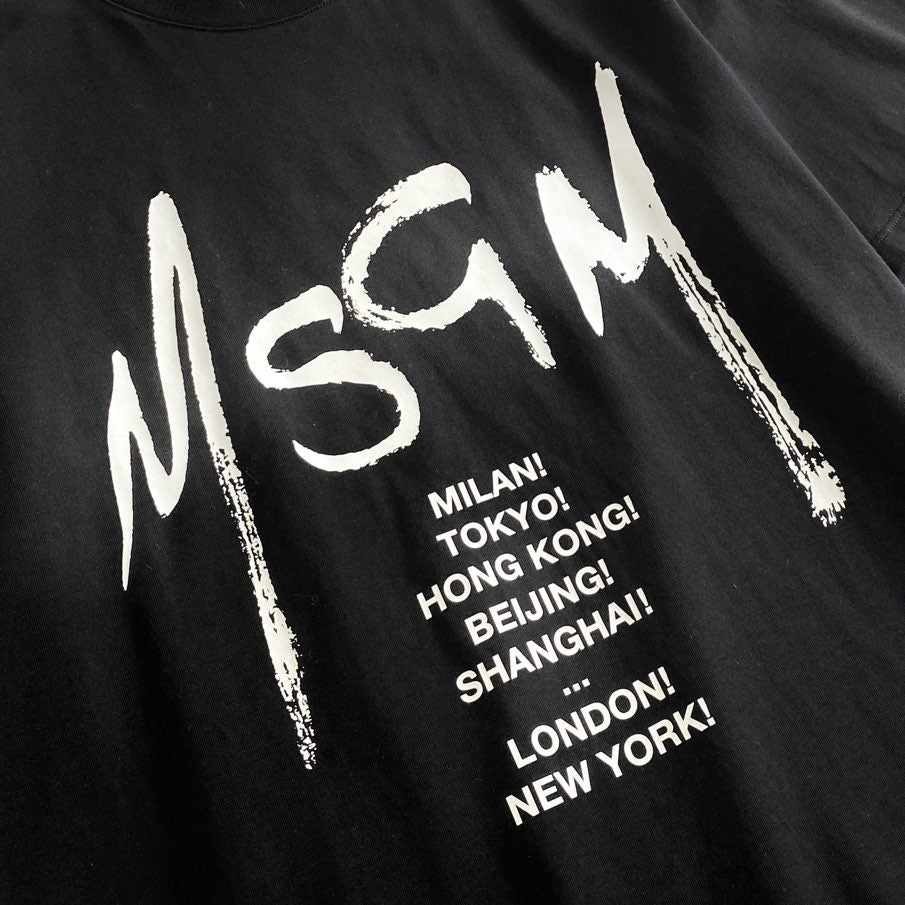 1d24 イタリア製 MSGM エムエスジーエム Tシャツ カットソー トップス フロントロゴ サイズS ブラック コットン100% メンズ