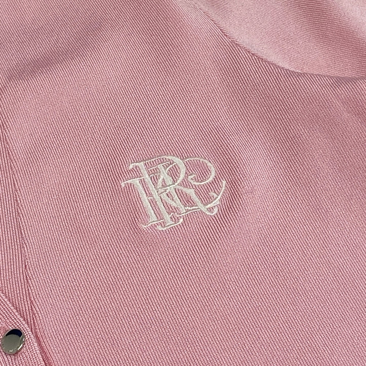56h1《美品》 RALPH LAUREN GOLF ラルフローレン ゴルフ ロゴ刺繍 ストレッチカーディガン M ピンク シルバーボタン Vintage ヴィンテージt18r