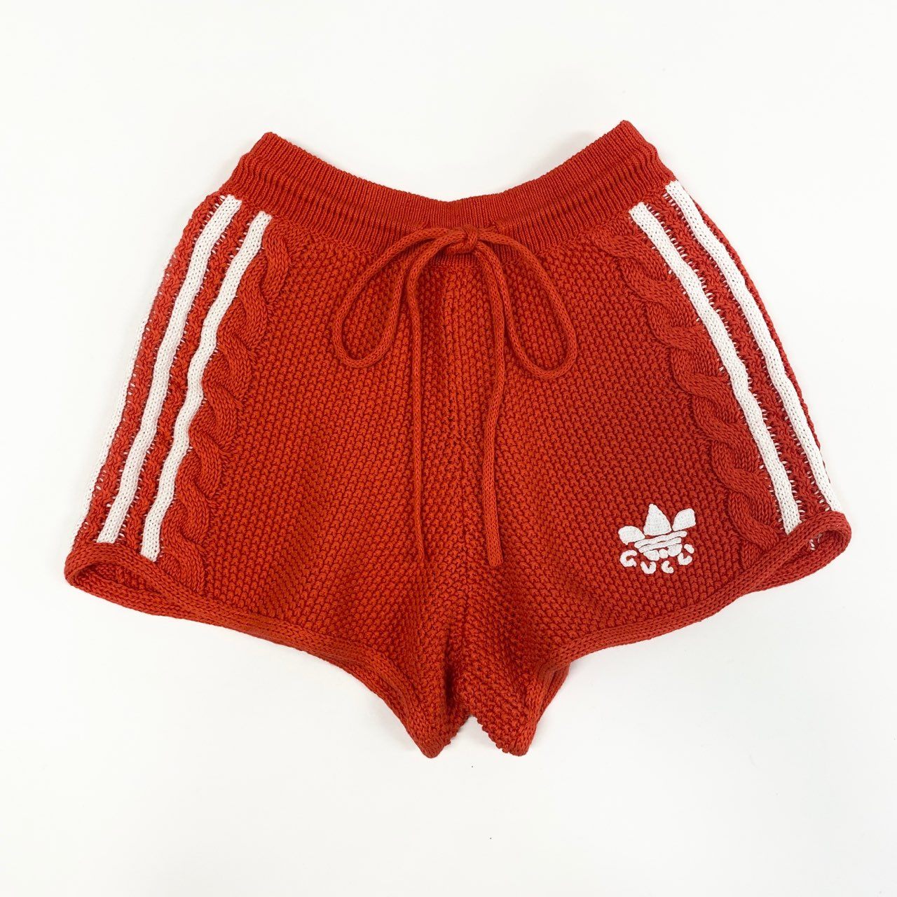 47b28 【新品タグ付き】 GUCCI × adidas グッチ アディダス ニットショートパンツ ハーフパンツ ロゴ刺繍 3本ライン 693835 サイズXS レッド レディース