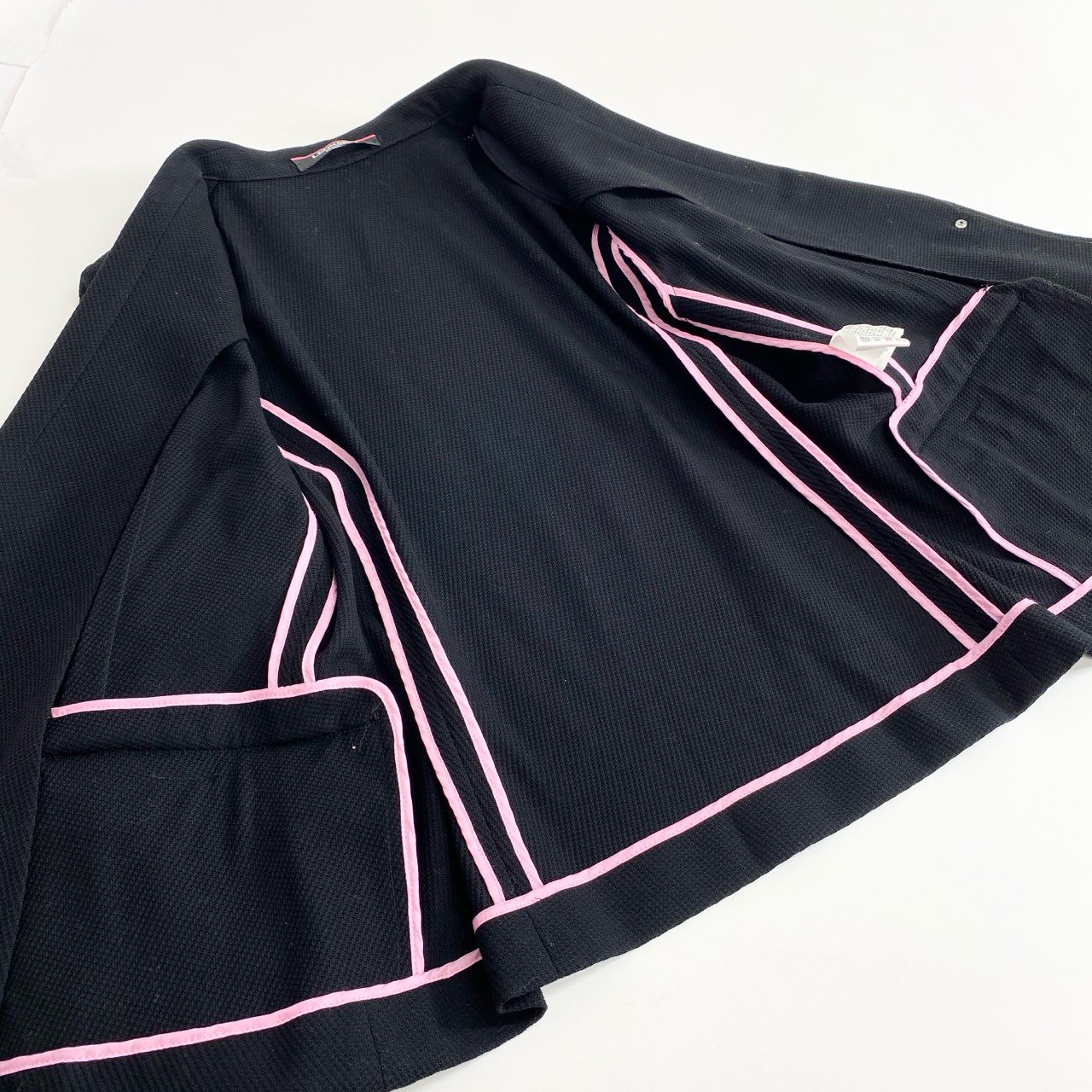 2f14-1 《美品》 LEONARD FASHION レオナール テーラードジャケット ブレザー コットンピケ 美しい花柄プリント切替 0351261 サイズ13AR ブラック コットン100% レディース