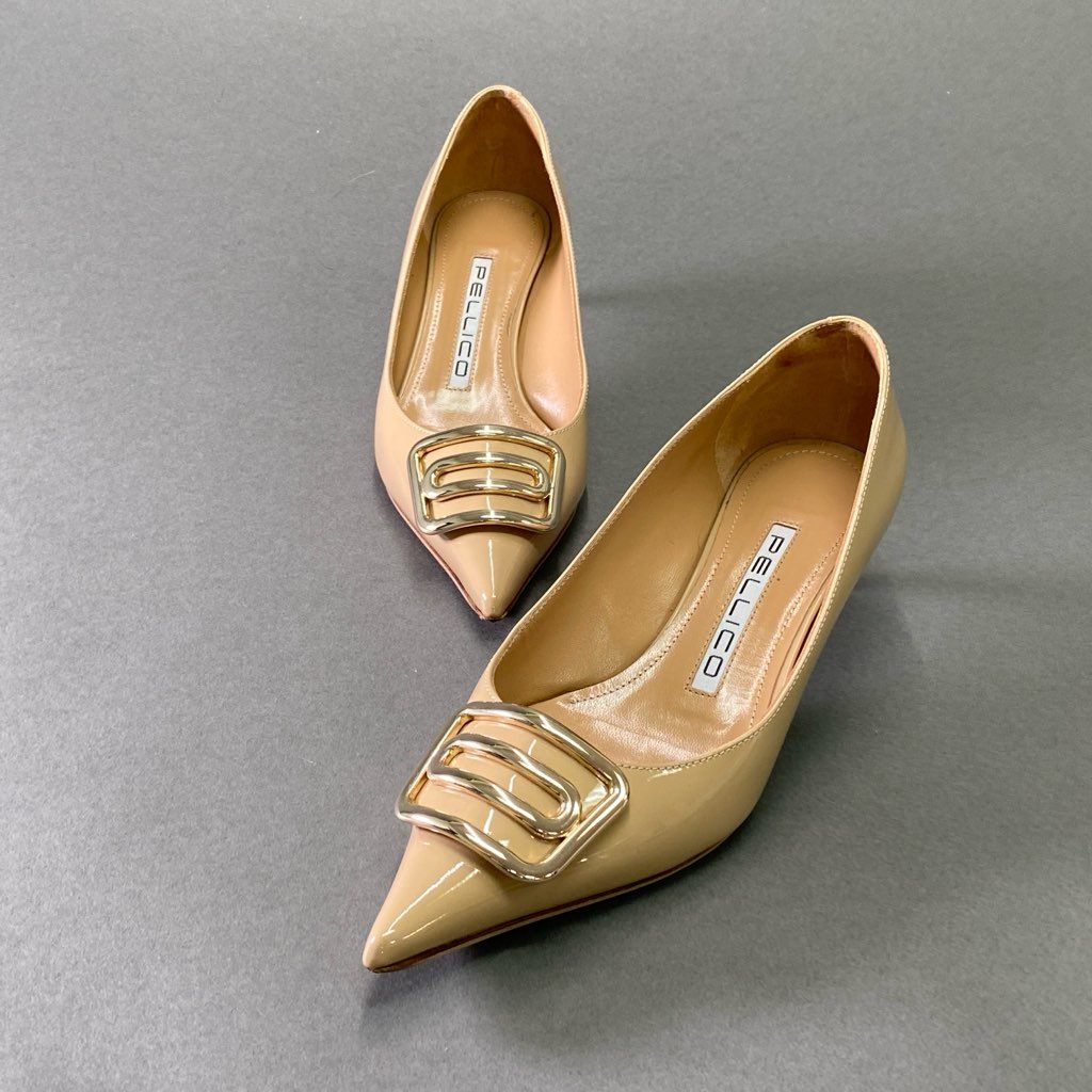 5f7 【美品】 イタリア製 PELLICO ペリーコ パテントレザー ポインテッドトゥ パンプス サイズ36 ベージュ レディース 女性用