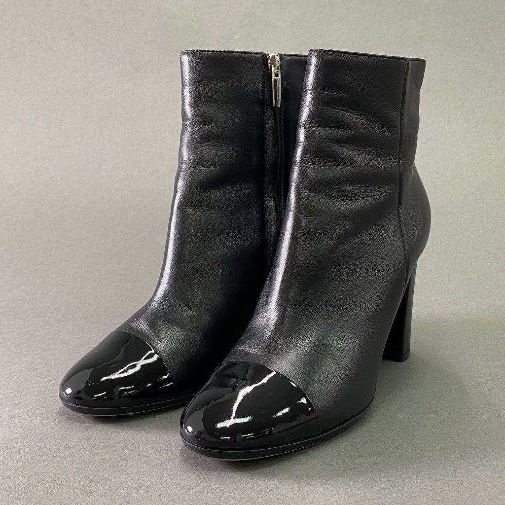 2f7 【イタリア製】 Gianvito Rossi ジャンヴィットロッシ トゥ切替 サイドジップブーツ ブーティ サイズ36 1/2 ブラック レディース 女性用 チャンキーブーツ