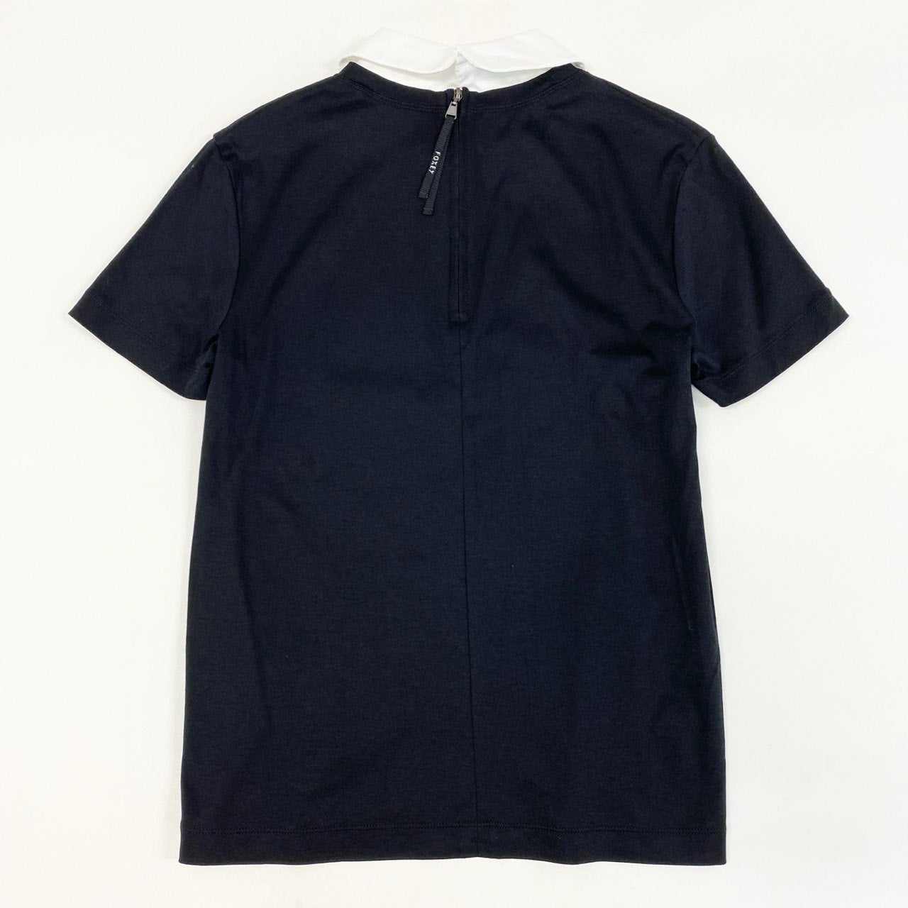 64d30 FOXEY NEW YORK フォクシーニューヨーク 半袖カットソー Tシャツ トップス 白襟 サイズ38 ブラック 襟取外し可能 レディース