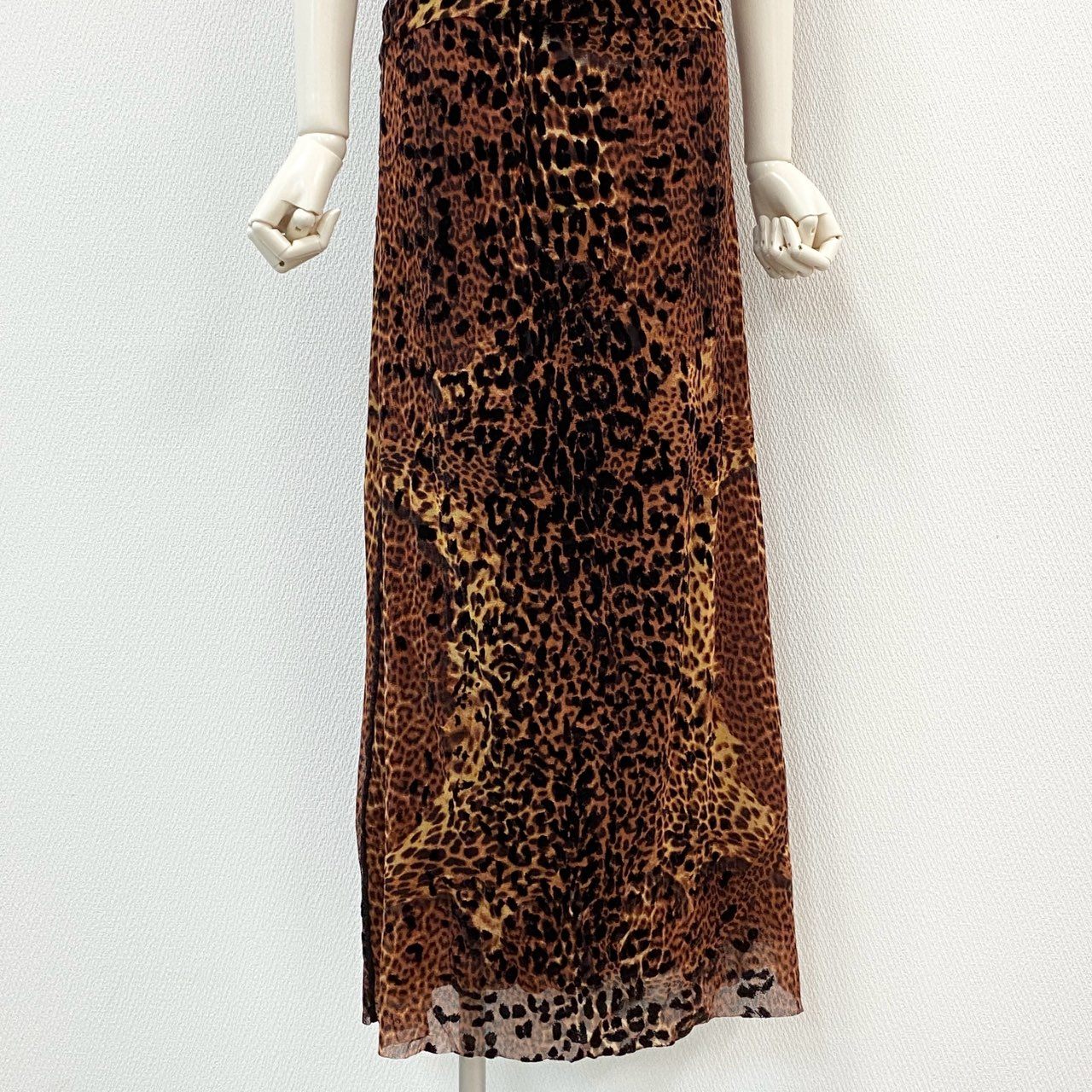 75f24 Jean Paul Gaultier ジャンポールゴルチエ パワーネット フロッキー レオパードプリント カットソー スカート セットアップ イタリア製 Lサイズ ブラウン系