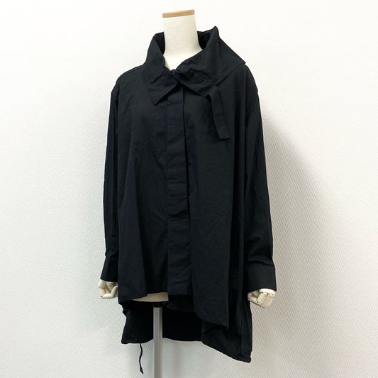 31i8 萌 MOYURU モユル アシンメトリーデザイン 長袖チュニックシャツ Aライン M-Lサイズ ブラック コットン レディースo07t