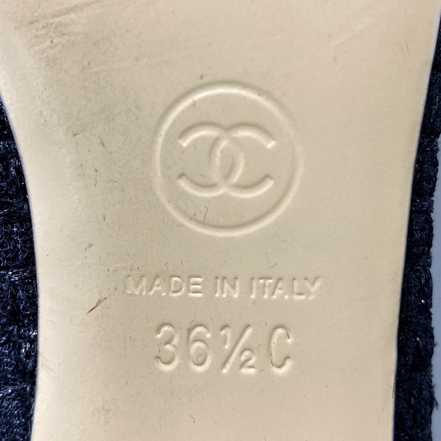 1g9 CHANEL シャネル ココマーク レザーキャップ ツイードパンプス 36 1/2 ブラック シューズ フォーマル 結婚式 パーティ 保存袋有