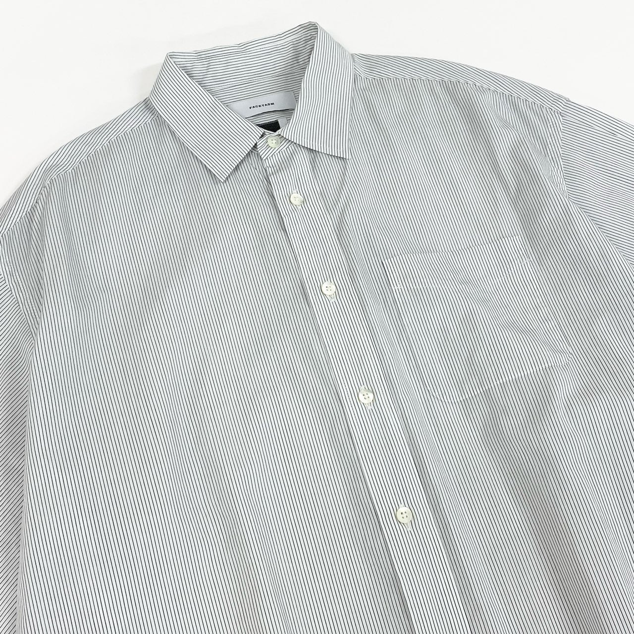 84e30 FACETASM ファセッタズム 23SS BIG SHIRT ビッグシャツ オーバーサイズ 長袖シャツ ロングスリーブ ストライプ トップス ロゴ刺繍 ABH-SH-M05 4 ホワイト コットン