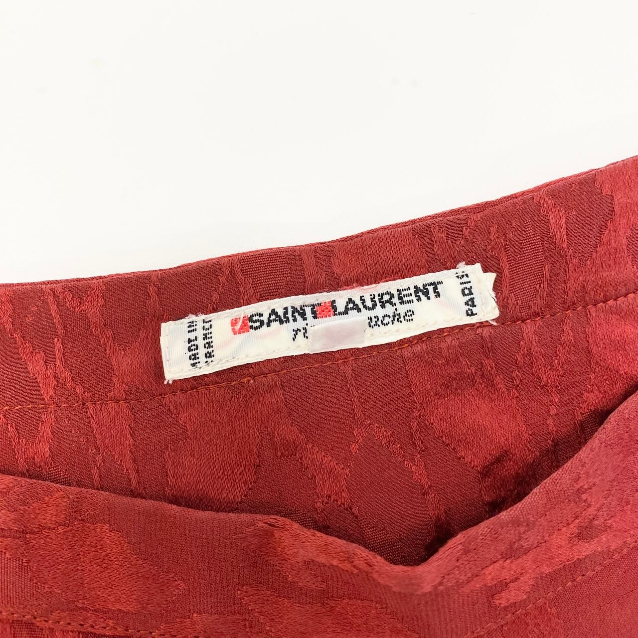 11d27 SAINT LAURENT rive gauche サンローラン リヴゴーシュ ボートネック ブラウス 七分袖 総柄カットソー トップス サイズ36 レッド レディース 女性用u02t