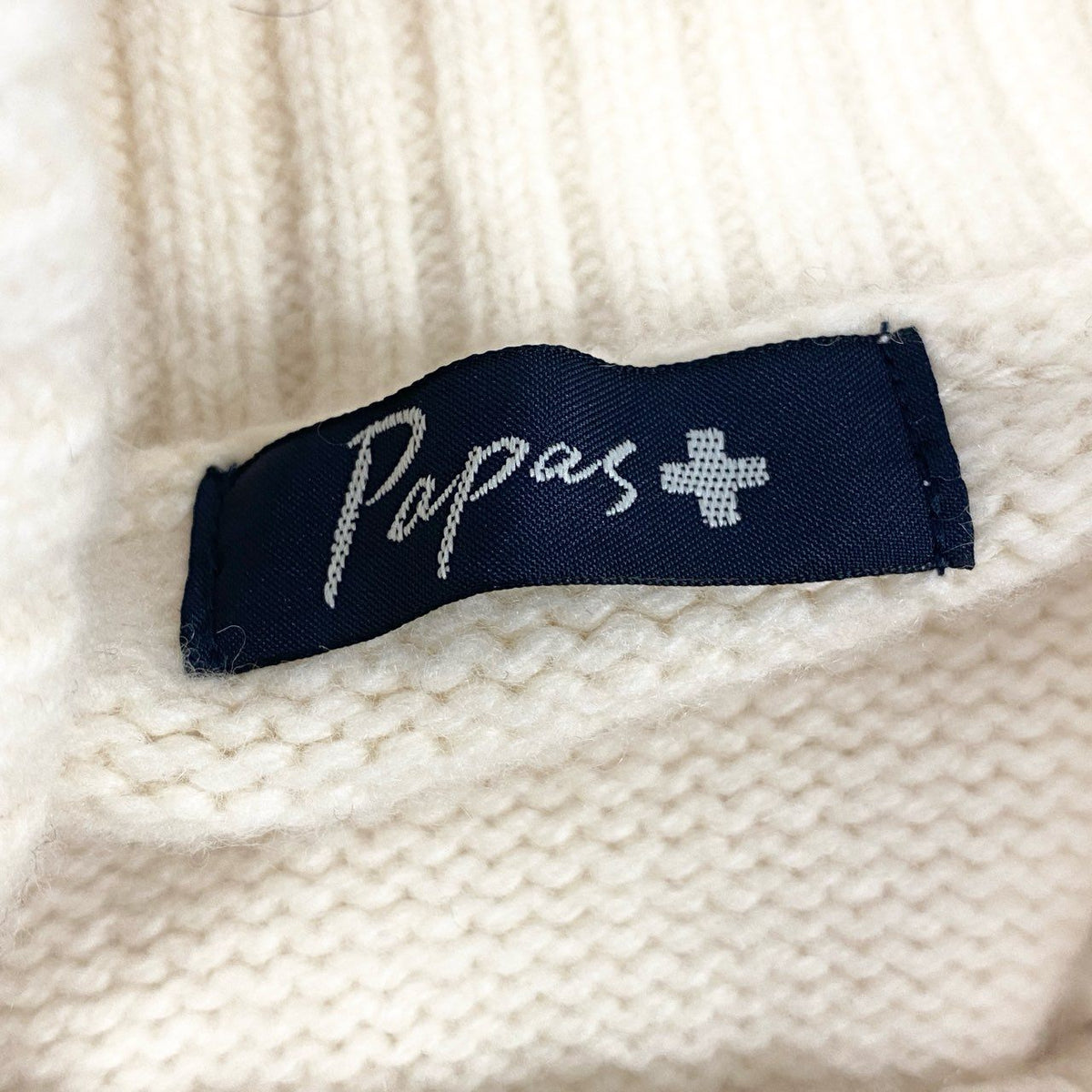 73c13 Papas パパス ヘチマ襟 プルオーバー ニット セーター トップス S クリーム カシミヤ混ウール メンズu02t