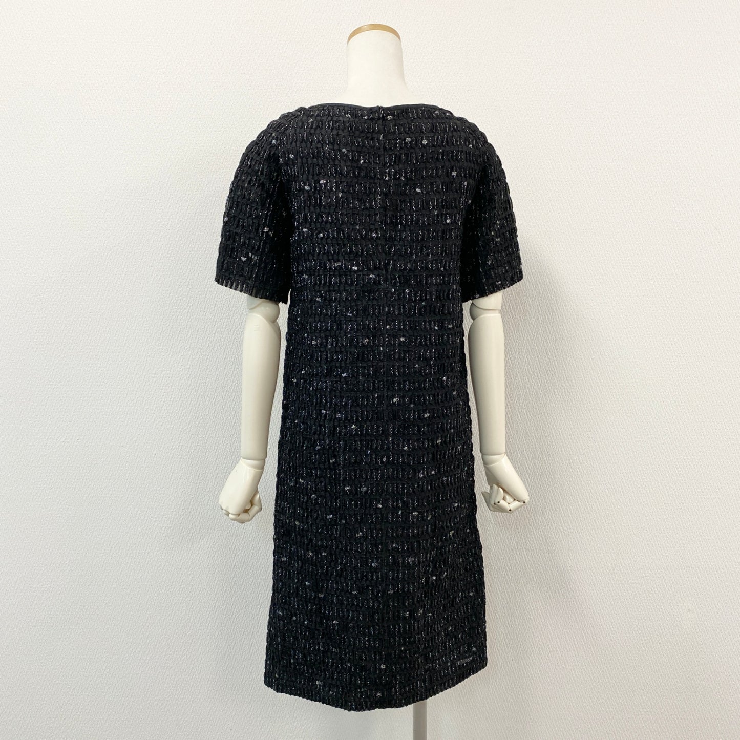 16h9《極美品》DRIES VAN NOTEN ドリスヴァンノッテン 半袖ワンピース ドレス 膝丈 スクエアネック サイズ34 ブラック レディースk02i