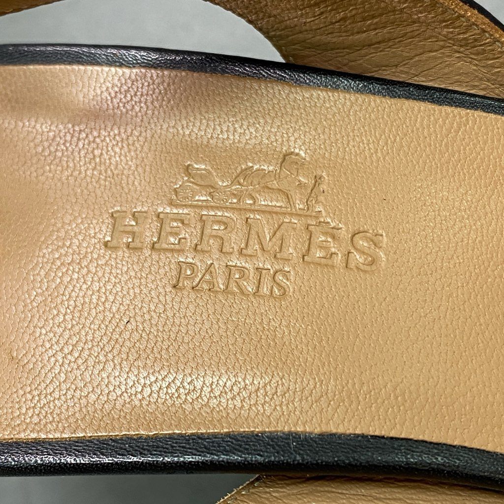 6d6 《美品》 HERMES エルメス Hロゴ ナイト サンダル 35 1/2 ブラック レザー オアジス オランH シューズ イタリア製 夏