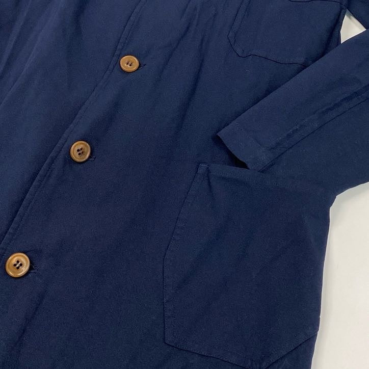 79g24 《美品》 COMME des GARCONS コムデギャルソン 丸襟 ストレッチコート L ネイビー 伸縮性◎ ライトアウター 女性服 日本製 AD2004_