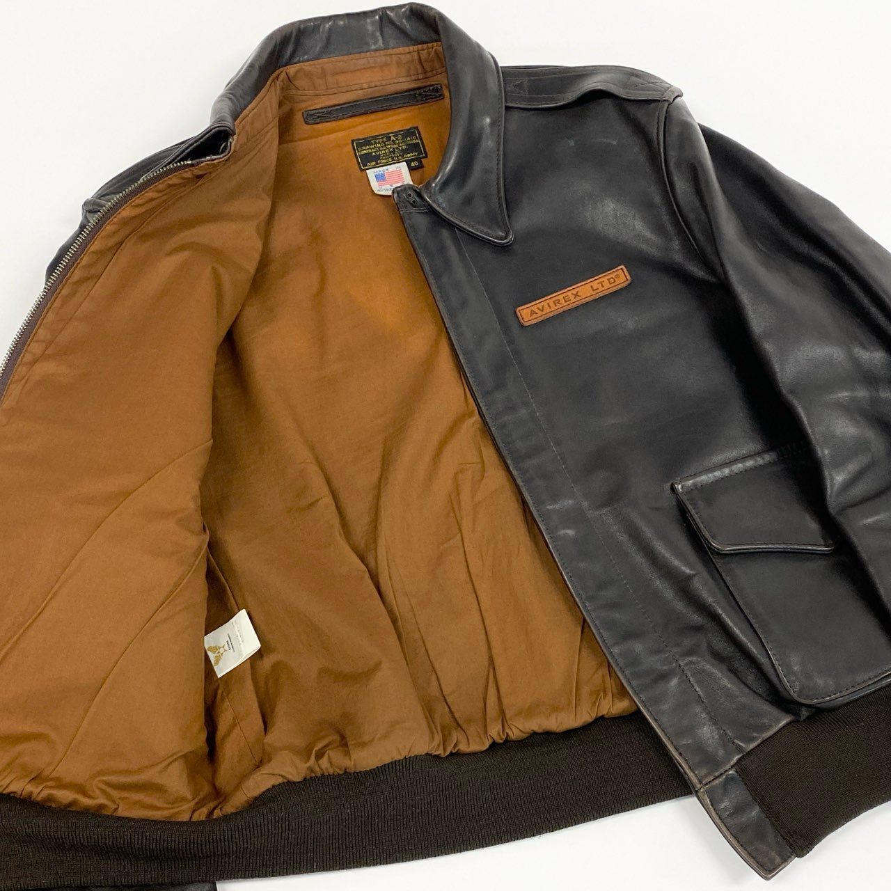 16j20 AVIREX アヴィレックス A-2 胸ワッペン レザー フライトジャケット 2191000 40 ブラウン Leather Flight Jackett18r