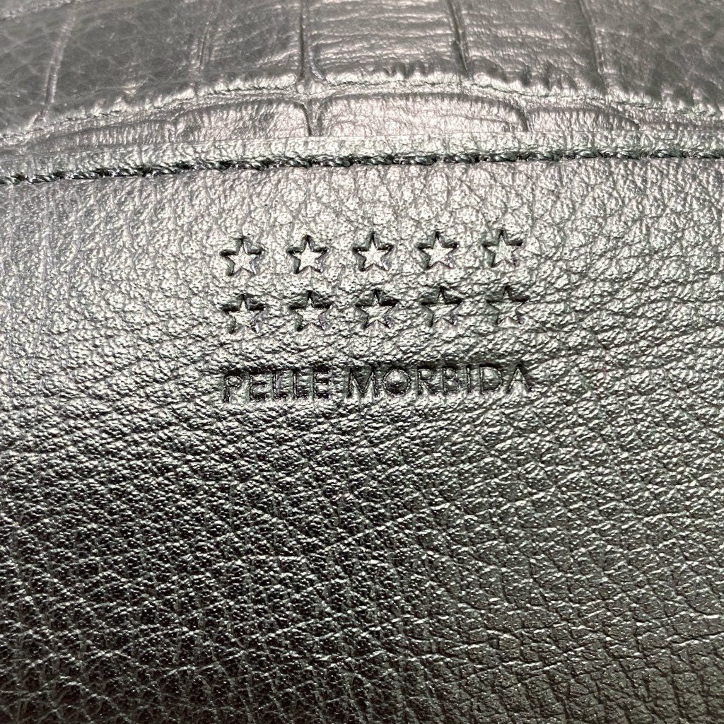 De18 【極美品】PELLE MORBIDA ペッレモルビダ ブラック クロコダイル 型押しレザー ワンハンドルバッグ メンズ 男性用 鞄 ハンドバッグ デイリーユース