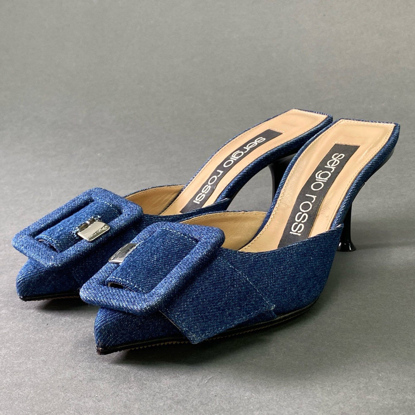 4e5 sergio rossi セルジオロッシ SR1 デニム バックル ミュール パンプス 34 1/2 ブルー DENIM イタリア製 サンダル レディース 女性用 シューズ 靴