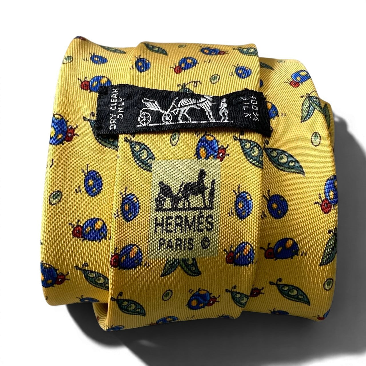 g18 HERMES エルメス ネクタイ 虫柄 総柄 イエロー シルク100% メンズ 男性用u02t