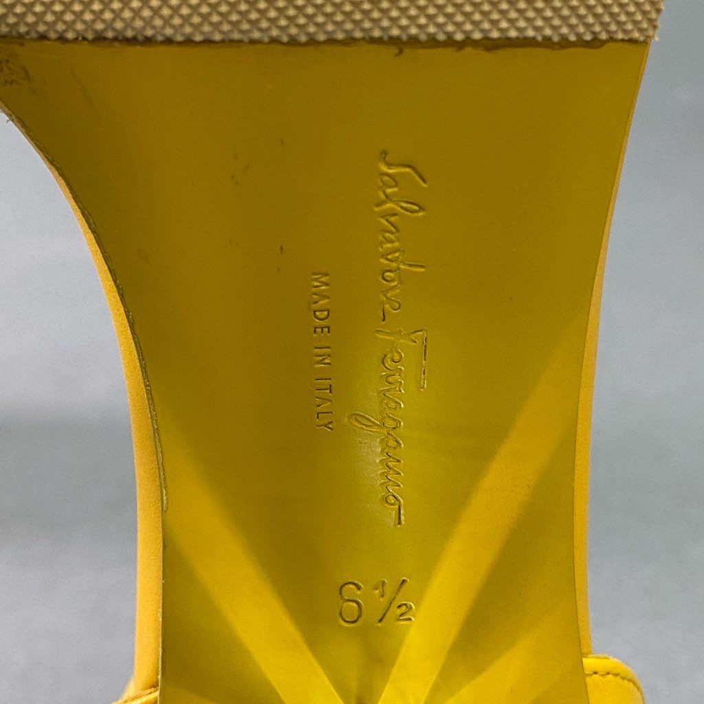 1e10 《美品》 Salvatore Ferragamo サルヴァトーレ フェラガモ ミラーヒール アンクルストラップ サンダル 6 1/2 イエロー レザー シューズ 箱付き 夏