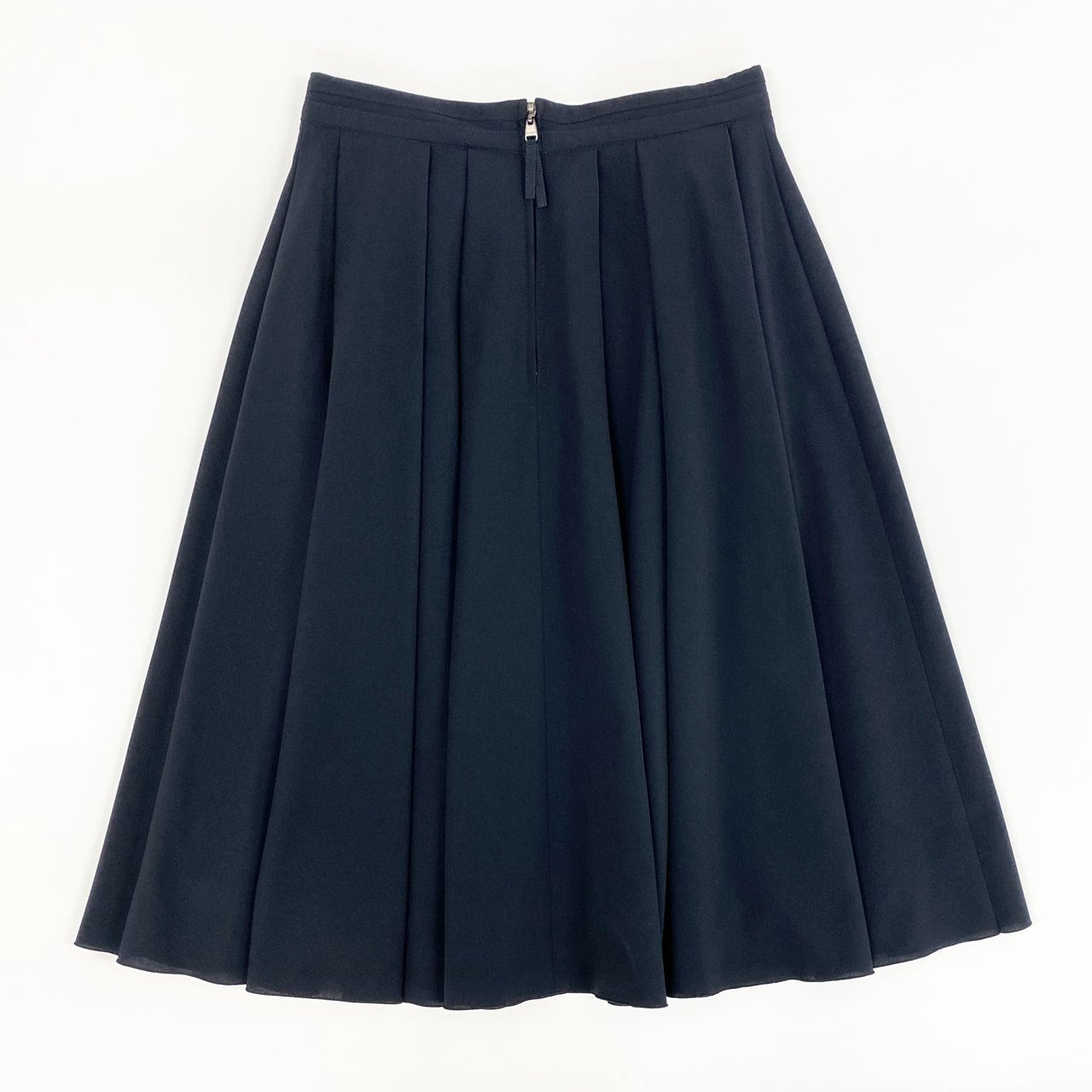55f16 【未使用タグ付き】FOXEY NEW YORK フォクシー ニューヨーク 伸縮ストレッチ 膝丈プリーツスカート ミッドナイトブルー サイズ38 ネイビー レディース 春夏 スカート