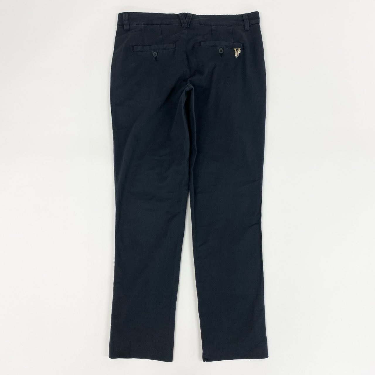 86f24 VERSACE JEANS ヴェルサーチジーンズ スラックス チノパン コットンパンツ ロゴプレート イタリア製 メンズ 男性用 タグ付き 46 ネイビー