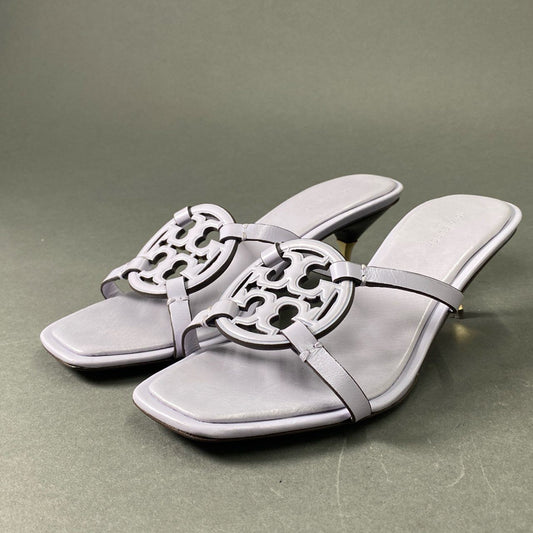 2e13 【美品】 TORY BURCH トリーバーチ MILLER BOMBE ミラー ボンベ ヒールサンダル 8M ラベンダー レザー シューズ ウィメンズ 夏