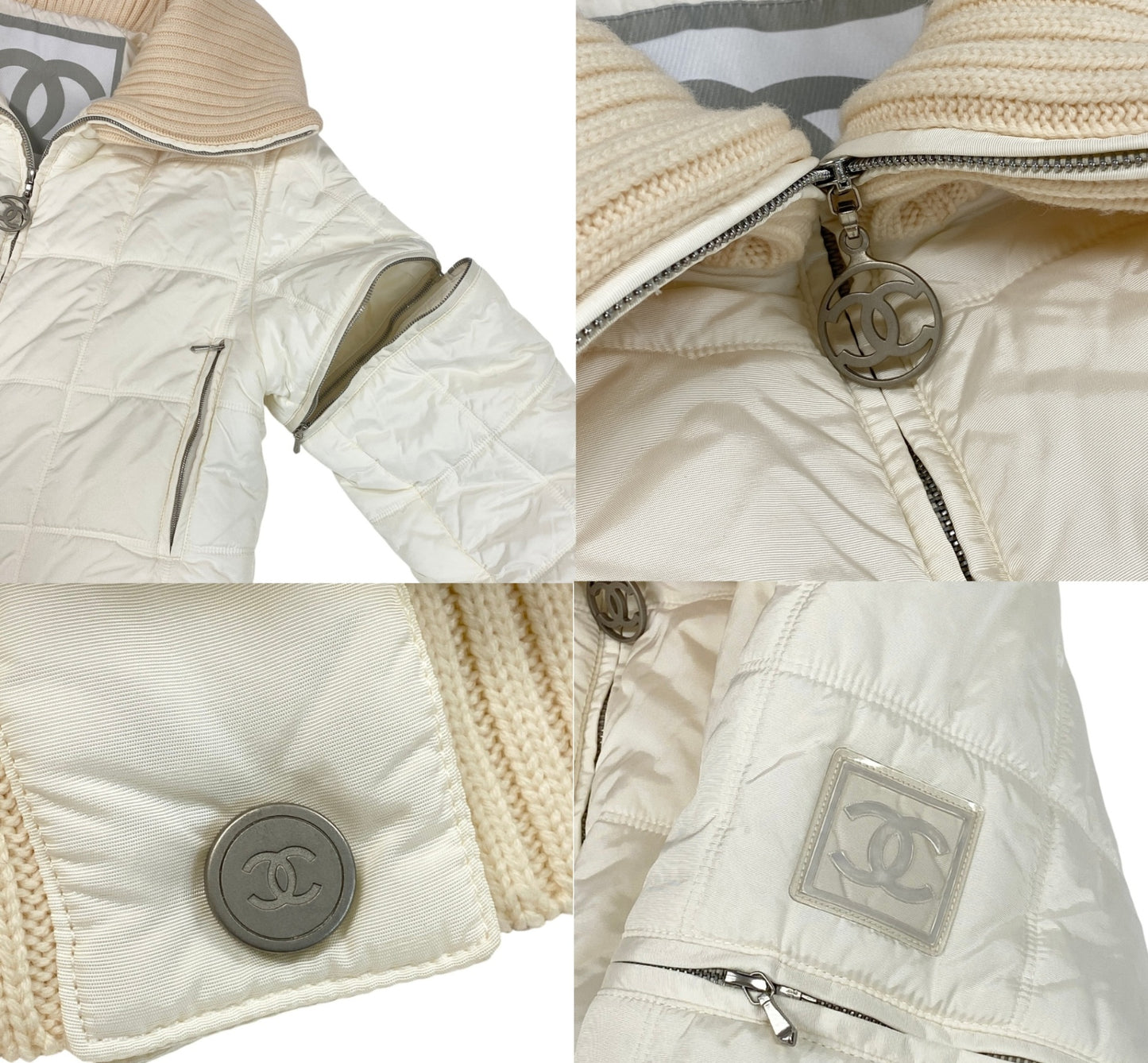 Ch28 【極美品】CHANEL 2000年 00A シャネルスポーツ クロップドパワージャケット 38サイズ アイボリー レディース 女性用ta1