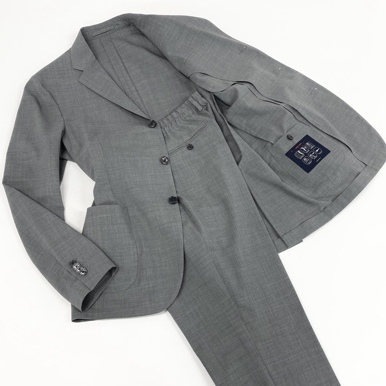 74c14 【美品】 LARDINI ラルディーニ セットアップ パンツスーツ イージーウェア ブートニエール付き 春夏生地 イタリア製 SU1316-A 52 グレー