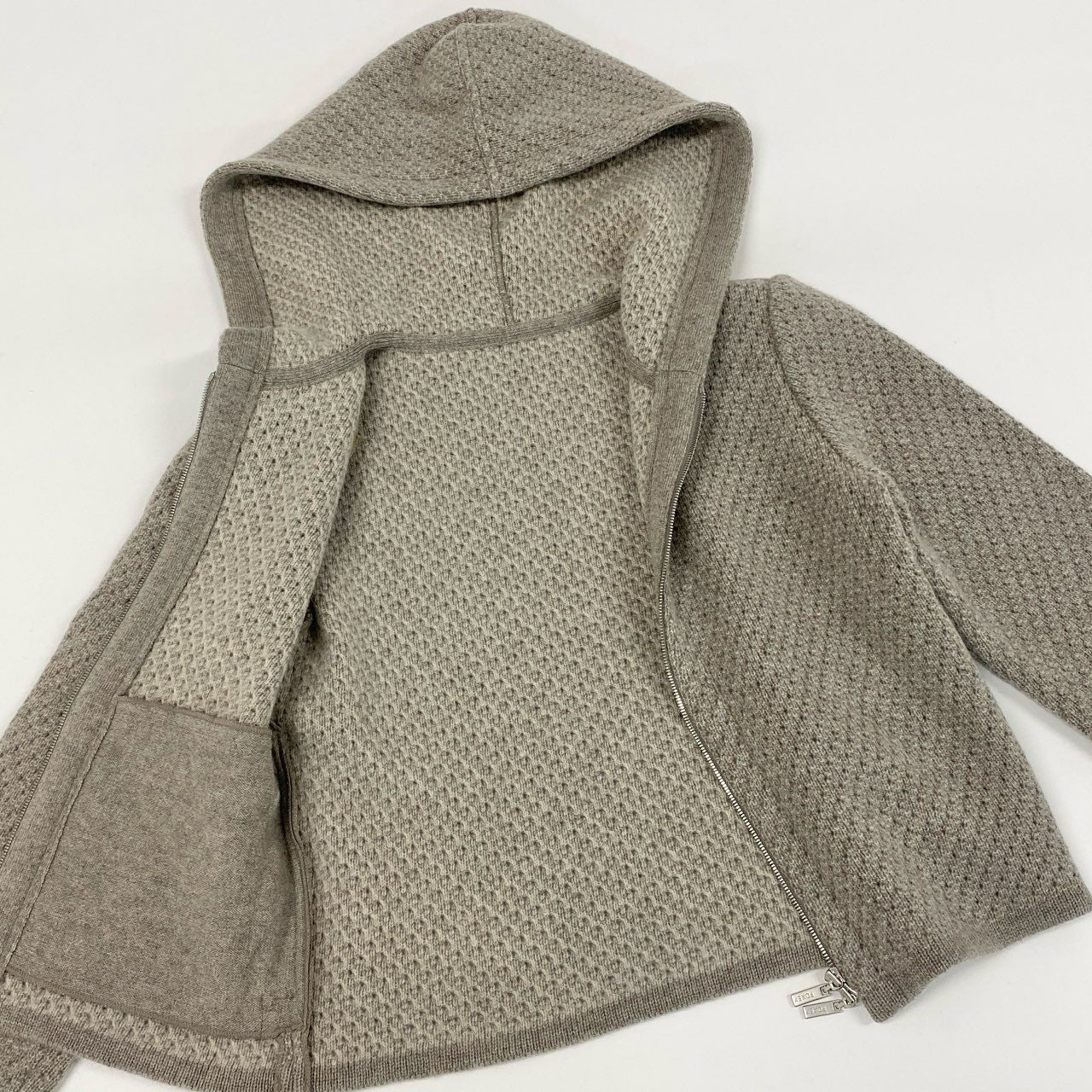 8h4【極美品】FOXEY フォクシー ダブルジップ カシミヤニットパーカー SEA BREEZE PARKA サイズ38 ベージュ レディース カシミアk02i