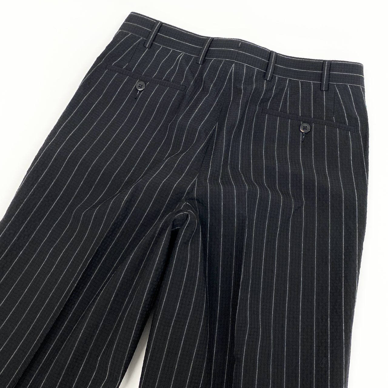 55f5 《美品》 THE GIGI ザ ジジ ストレッチ シアサッカーストライプ セットアップスーツ テーラードジャケット ブレザー スラックス トラウザーパンツ イタリア製 M217 44 ブラック