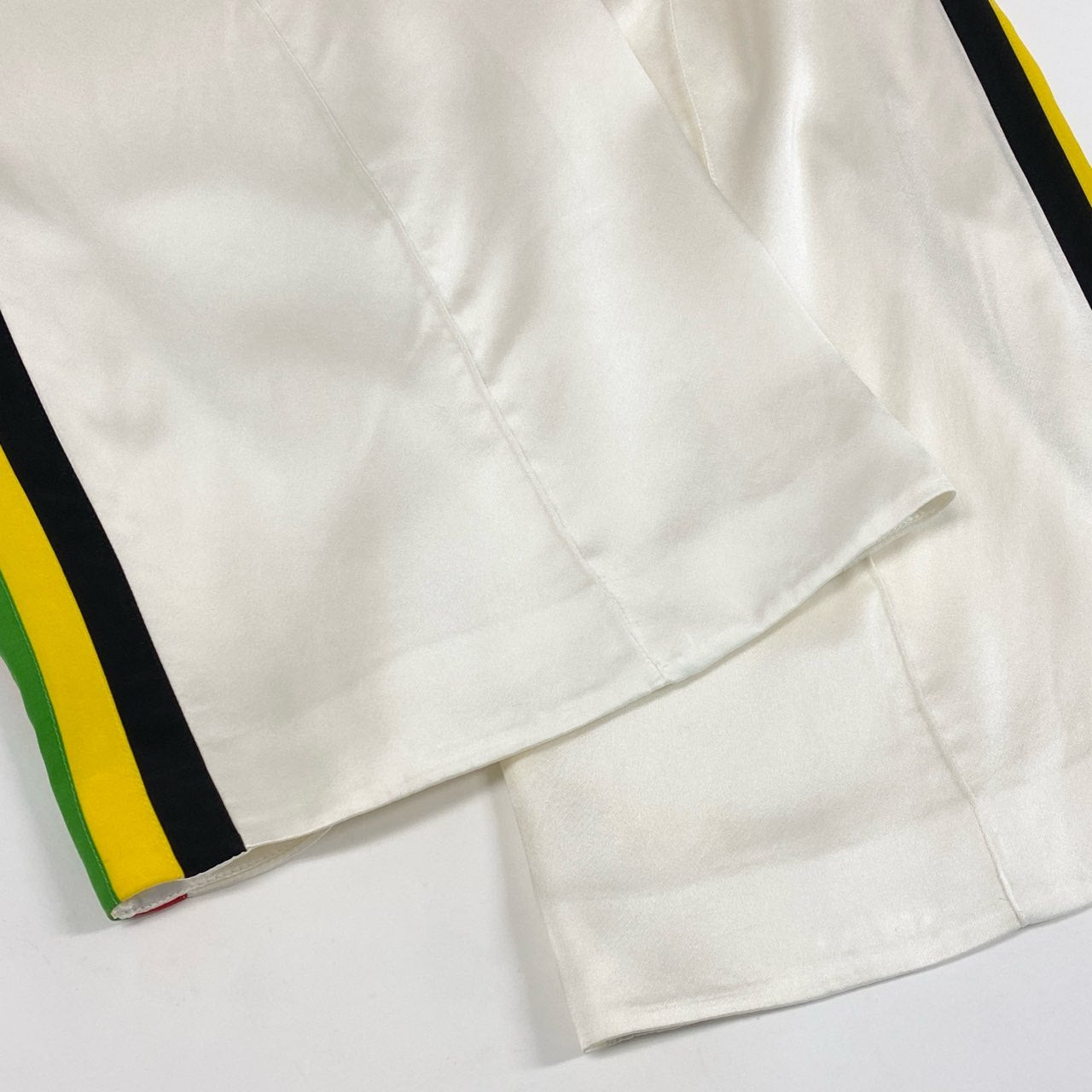 41c29 《美品》 CELINE セリーヌ フィービー期 サイドライン シルクパンツ 34 ホワイト フランス製 Reggae レゲエ ラスタ レインボー