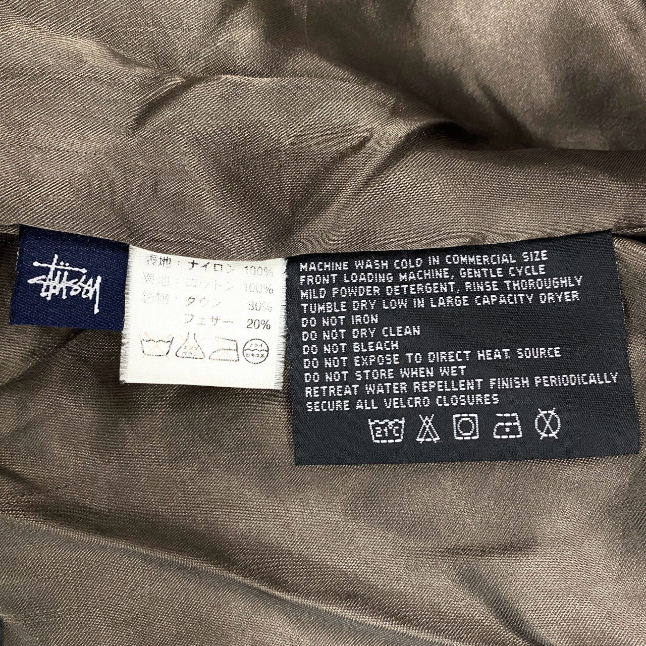 48h15 stussy ステューシー 90s ダウンジャケット フロントロゴ OLD STUSSY カーキ ヴィンテージu02t
