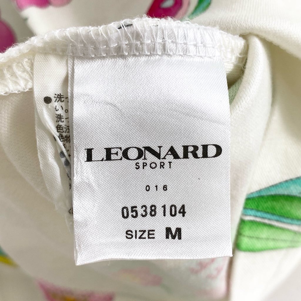 3e8 LEONARD SPORT レオナール スポーツ ハイネック半袖Tシャツ カットソー トップス 美しい花柄プリント サイズM マルチカラー コットン100% レディース 日本製