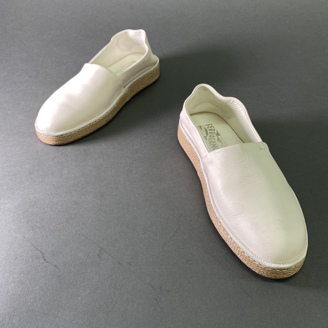 9l20 Salvatore Ferragamo サルヴァトーレ フェラガモ エスパドリーユ スリッポン シューズ 6 1/2 ホワイト レザー スニーカー イタリア製 靴