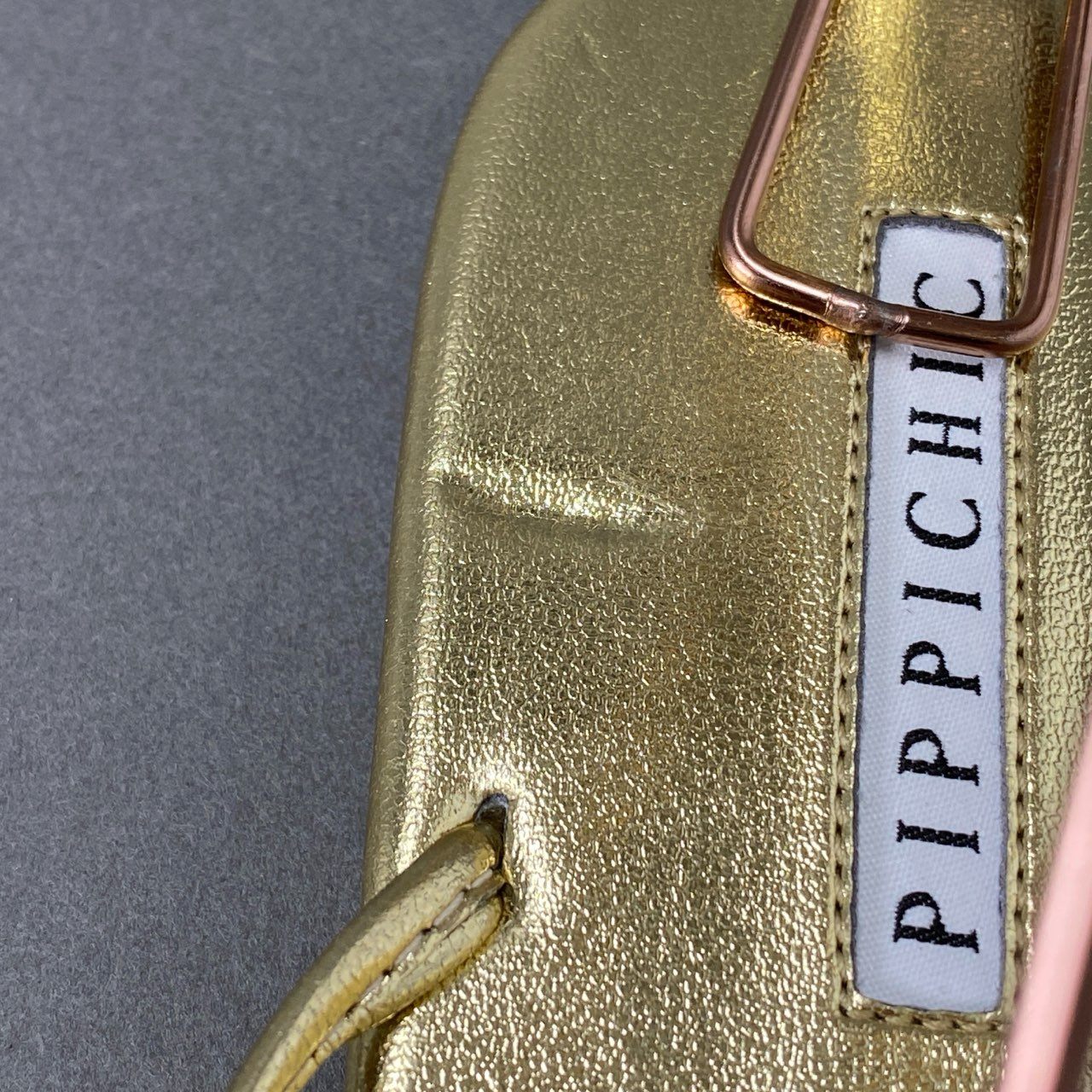 5f17 PIPPICHIC ピッピシック チェーン レザーフラットサンダル L ゴールド leather 日本製 シューズ