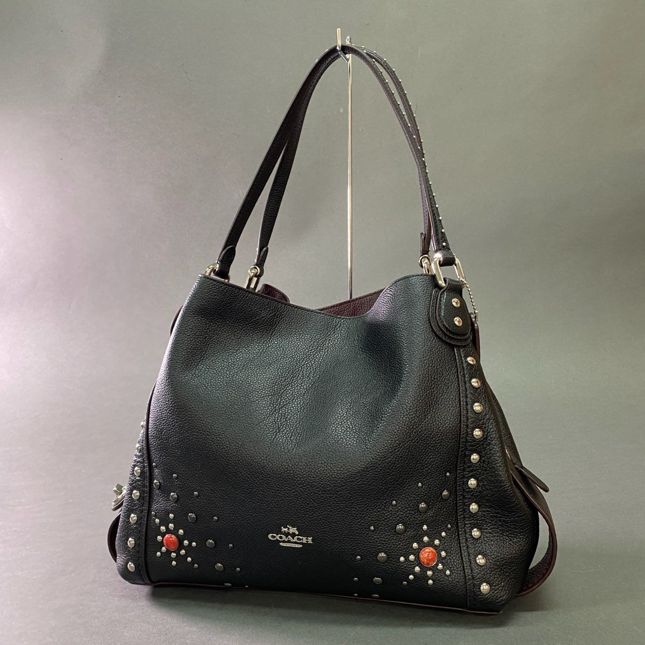 Gb12 COACH コーチ ウエスタンリベット イーディー トートバッグ 57660 ブラック レザー スタッズ ショルダーバッグ 鞄